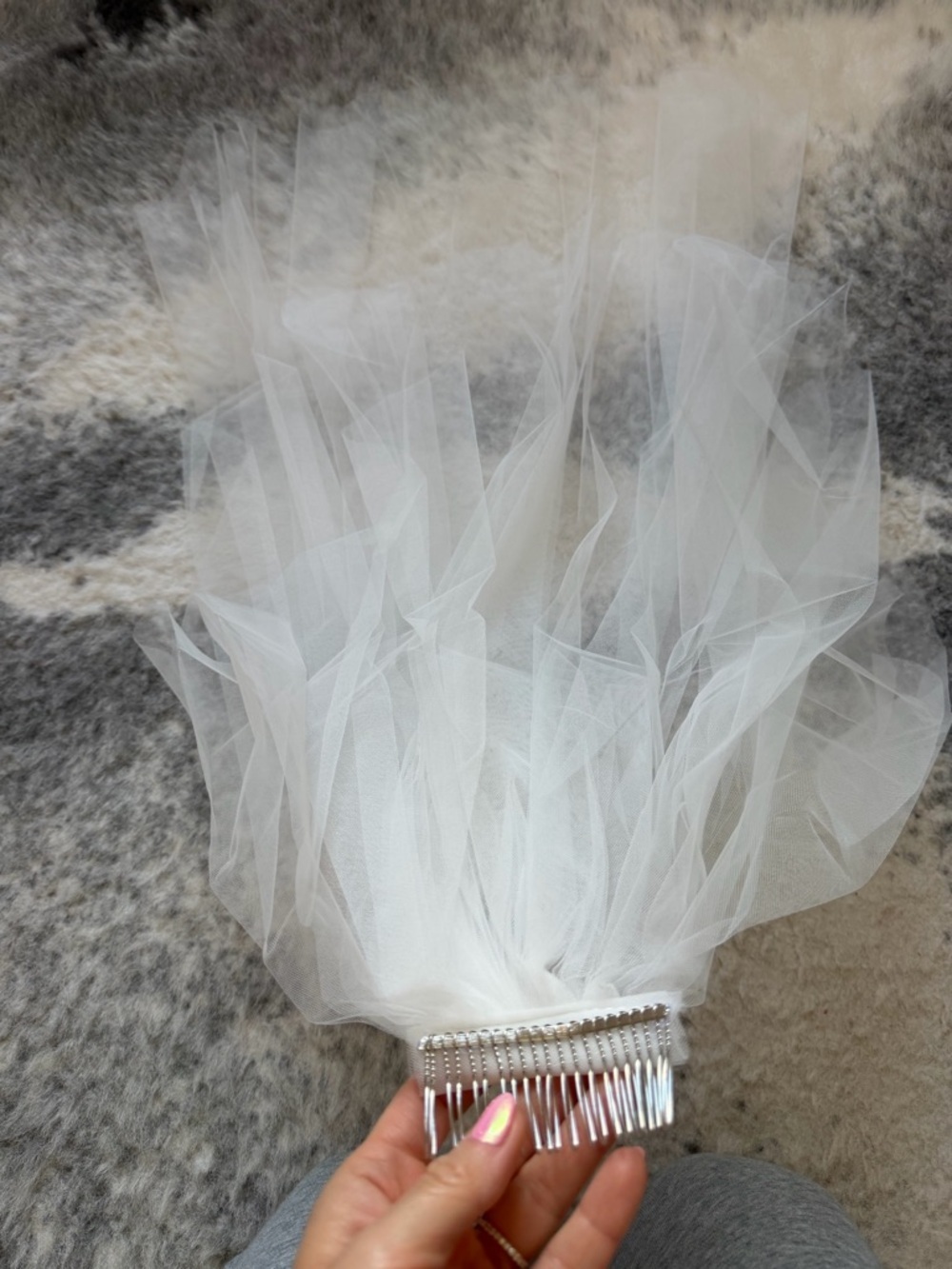 Ivory Fingertip Wedding Veil with Blusher - Picture 8 of 13